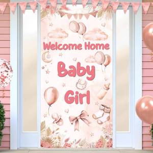 lot 40 image: Welcome Home Baby Girl Banner Decorations Welcome Baby Girl Door Cover Its a Girl Welcome Baby Girl Door Banner Boho Rainbow Baby Shower Decorations for Girl Gender Reveal Baby Shower Party Supplies - Retail $10