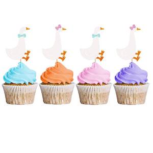 lot 50 image: 24PCS Goose Gender Reveal Cupcake Toppers, Goose Birthday Party Cupcake Toppers, Silly Goose Dessert Picks, Baby Shower Party Decoration - White Glitter - Retail $9