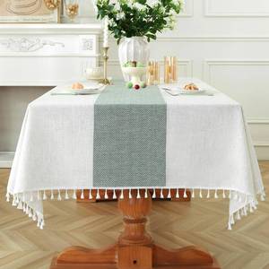 lot 64 image: Laolitou Rectangle Tablecloth for Dining Table Rustic Farmhouse Kitchen Tables Cloth Coffee Table Cover, Cotton Linen Fabric Small Rectangle Tablecloths, Green Stripe, 55x86 Inch - Retail $30