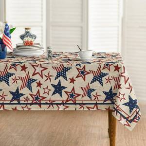 lot 76 image: Horaldaily 4th of July Rectangular Tablecloth 60�104 Inch, Patriotic Memorial Day Blue Red Star Independence Day Washable Table Cover for Party Picnic Dinner Decor - Retail $22