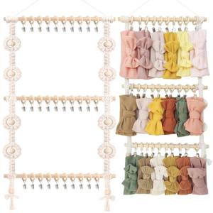 lot 77 image: POVETIRE Baby Headband Holder, Hair Bows and Accessories Storage Organizer, Wall Hanging Decor for Nursery Toddler Girls Room (Beige-1) - Retail $17