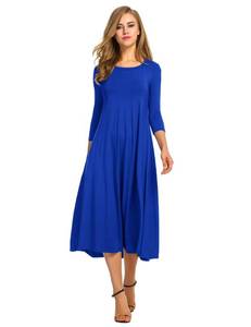 lot 79 image: HOTOUCH Womens Long Sleeve Pleated Loose Swing Casual Midi Dresses (Royal Blue L) - Retail $33