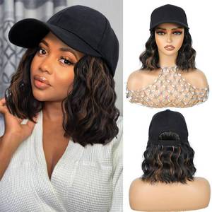 lot 89 image: GUOJIAN Hat Wigs for Women 6 Short Wave Baseball Cap Wigs with Curly Hair Extensions Synthetic Wave Wig Adjustable Hat with Hair Attached for Daily Use (1B30, 6inch) - Retail $10