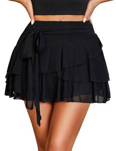 lot 94 image: Avidlove Womens Mini Skirt Mesh Flowy Hem Y2K Skirts Multi-Layer Ruffle Trim Lingerie Skirt Black L - Retail $17