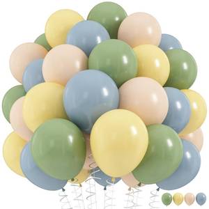 lot 96 image: Sage Green Dusty Blue Yellow Balloons Set, 60Pcs 12 Inch Olive Green Macaron Yellow Slate Blue White Sand Cream Latex Balloons for Birthday Wedding Baby Shower Wild One Party Deocrations Supplies - Retail $10