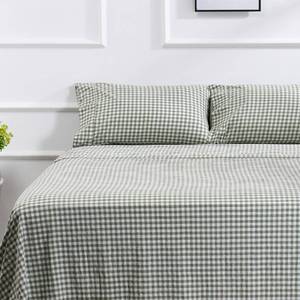 lot 121 image: 100% Cotton Full Sheet Set - 4 Piece Cotton Sheets Full Size Bed Set, Soft, Smooth, Durable, Easy Care, 16 Deep Pocket Checkered Green Sheets - 1 Flat, 1 Fitted, 2 Pillowcases - Retail $50