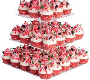 lot 122 image: YestBuy 3 Tier Acrylic Cupcake Stand, Premium Cupcake Holder, Acrylic Cupcake Tower Display Cady Bar Party D�cor � Display for Pastry(4.7 Between 2 Layers) - Retail $20