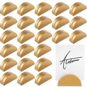 lot 124 image: Colingmill 48 Pcs Gold Table Number Holders Place Card Wooden Indoor Lightweight Wedding Table Name Holder Semicircular Design Stands Office Tag Photo Menu Clips Banquet Birthday Party Restaurant - Retail $19
