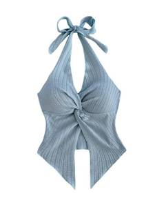 lot 132 image: MakeMeChic Womens Backless Halter Tank Top Light Blue Small - Retail $722