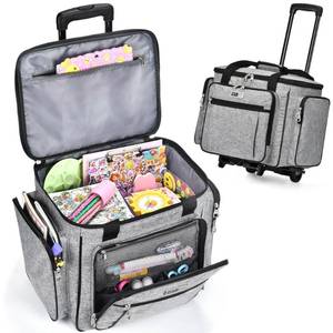 lot 141 image: CAB55 Rolling Craft Bag, Tote Bag with Wheels for Women, Rolling Teacher Bag with Removable Folding Hand Truck (Grey) - Retail $61
