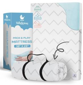 lot 143 image: Babylicious Waterproof Pack and Play Mattress Pad - 38 x 26  Roll Up Style - Breathable Soft Memory Foam - Portable Mattress Topper- Baby Foam Mattresses for Babies - Includes Easy Carry Buckle - Retail $30