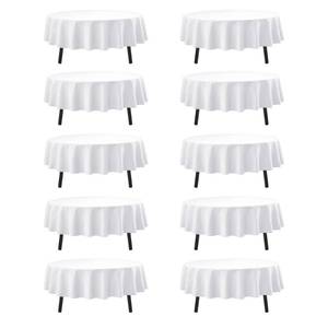 lot 144 image: Dailyset 10-Pack White Round Tablecloths, 90 Inches, Stain-Resistant Polyester for 4-5 Ft Round Tables - Washable Table Covers for Weddings, Banquets, Birthday, Parties, Events - Retail $58