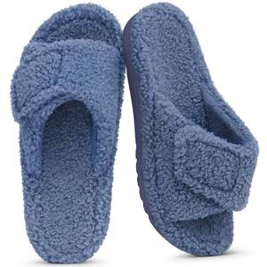 lot 156 image: PRE OWNED Litfun Unisex Orthopedic Slippers with Arch Support Adjustable Open Toe House Shoes for Plantar Fasciitis, Blue Nubby 37 - Retail $46
