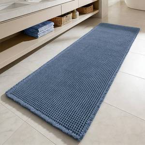 lot 163 image: MIULEE Waffle Bathroom Runner Rugs, Super Absorbent Non Slip Bath Rug, Upgraded Soft Quick Dry Washable Boho Long Bath Mat with Tassels for Hallway Laundry Room Bedroom, 2x6 (24x72), Blue - Retail $42
