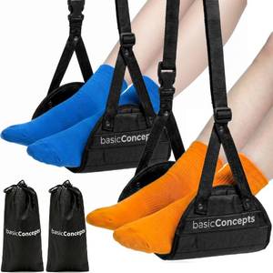 lot 903 image: BASIC CONCEPTS Airplane Adjustable Foot Hammock (2 Pack), Perfect or Office Footrest to Relax Your Feet (Memory Foam) - for Travel Accessories, Desk Hammock, Comfy Hanger - Retail $27