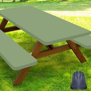 lot 908 image: Smiry Picnic Table Cover with Bench Covers, Waterproof Elastic Fitted Polyester Tablecloths for 6 Ft Rectangle Tables, Washable Windproof Tablecloth for Outdoor, Camping (Sage Green, 30x72 Inches) - Retail $19