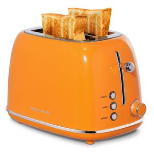 lot 916 image: Roter Mond 2 Slice Toaster Retro Stainless Steel with Bagel, Cancel, and Defrost Functions, 6 Bread Shade Settings, Extra Wide Slots and Removable Crumb Tray, Orange - Retail $46