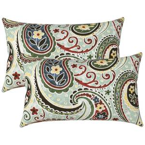 lot 928 image: LVTLVTXIII 12�20 Inch Outdoor Lumbar Pillows, Pack of 2 Water Repellent Lumbar Pillow with Inserts, Fluffy Decorative Garden Lumbar Cushions for Home Patio Coach Sofa Use, Paisley Lightcyan - Retail $36