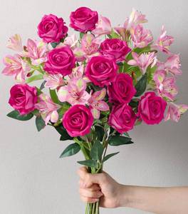 lot 929 image: Fake Flowers, 14 Pcs Fake Roses & Lilies Flowers Artificial Flowers Faux Flowers Silk Flowers Real Touch Faux Flowers for Vase Room Decor Gifts For Women Baby Shower Decorations Kitchen Decor - Retail $17