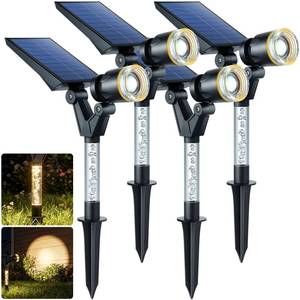lot 945 image: Pre Owned DenicMic Solar Spot Lights Outdoor Waterproof 3000K Warm White Lens LED Adjustable Angle Solar Lights Outdoor for Yard Garden Patio Wall Landscape Lighting Outside 4 Pack - Retail $40