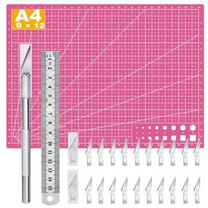 lot 958 image: Self Healing Sewing Mat, Exacto Knife Precision Carving Craft Hobby Knife Kit for DIY Art Work Cutting, Hobby, Stencil, Scrapbooking-A4 (Pink) - Retail $9