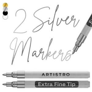 lot 971 image: ARTISTRO 2 Silver Acrylic Paint Markers - 0.7mm Extra Fine-Tip Metallic Paint Pens - Perfect for Crafting, Art Projects, & More - Retail $6