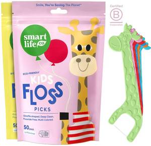 lot 977 image: SmartLifeco Eco-Friendly Kids Flossers (100ct) - The Original Straw Wheat Dental Floss Picks For Children, Fluoride & PFA Free, Toothpick Flossing Sticks For Toddler Teeth, No Shred Thread, Unflavored - Retail $10