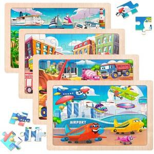 lot 997 image: ArtCredit Wooden Jigsaw Puzzles for Kids Ages 3-6, 4 Pack with Vehicles Preschool Educational Toys, Toddler Puzzles Gift for 3 4 5 Year Old Boys Girls (Vehicles) - Retail $10