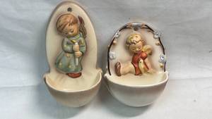 lot 14 image: Goebel W Germany Ceramic Wall Pockets with Figural Motifs, 2 pieces