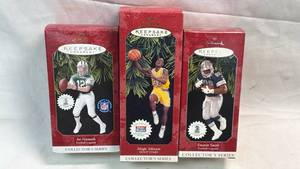 lot 24 image: Hallmark Keepsake Ornament Collectors Series 3-Pack Joe Namath Magic Johnson Emmitt Smith