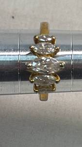 lot 50 image: Decorative Ring with Stacked Faceted Stone Elements and Gold-Tone Metal Band