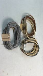 lot 58 image: Lot of 3 Multi-Strand Wrap Bracelets with Metal Buckles