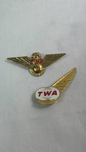 lot 84 image: TWA Junior Hostess Pilot Wings Badges Pair