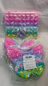 lot 93 image: Pop Purse Fidget Toys - 1 Rectangular Pop Purse & 2 Heart-Shaped Silicone Sensory Poppers