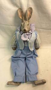 lot 103 image: Rabbit Doll with Textured Head and Blue Striped Outfit