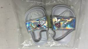 lot 129 image: Girls Holographic Slide Sandals Toddler Size 5-6 White Silver OL200901