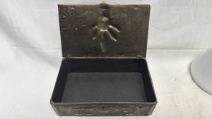 lot 154 image: Ornamental Metal Box with Hinged Lid and Decorative Relief Design