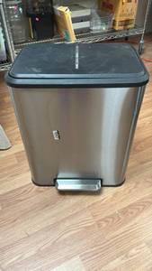 lot 190 image: Stainless Steel Step Trash Can with Dual Compartments and Foot Pedal