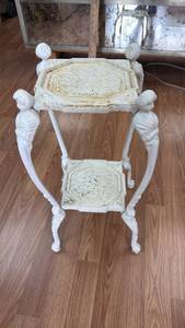 lot 194 image: Two-Tier Octagonal Plant Stand with Figural Legs White Painted Metal