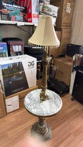 lot 202 image: Beautiful Brass floor lamp with marble table top.