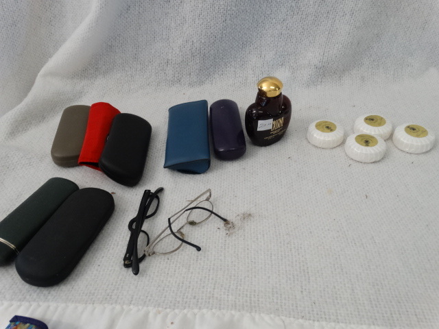 lot 1468 image: Lot of Reading Glasses, Glasses Cases and Assorted Soaps