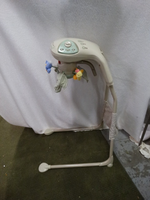 lot 1673 image: Fisher-Price Natures Touch Cradle Swing---MobileSound works but Missing Swing