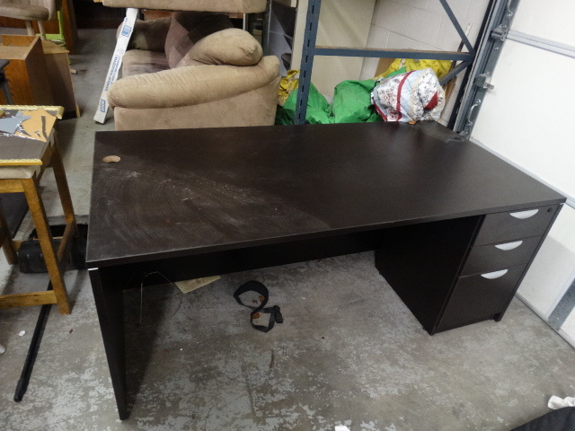 lot 1696 image: Large Black Desk--Approx 71 in long x 29.5 in tall x 35.5 in wide