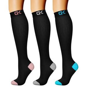 lot 1549 image: CHARMKING Compression Socks for Women & Men Circulation (3 Pairs) 15-20 mmHg is Best Athletic for Running, Flight Travel, Support, Cycling, Pregnant - Boost Performance, Durability (LXL,Multi 71) - Retail $14