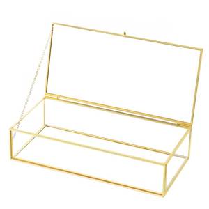 lot 1551 image: Kendiis Glass Jewelry Box, Vintage Rectangle Gold Keepsake Box Organizer Box Vanity Lidded Box Home Decor Accent Decorative Box for Storage Trinket Rings Bracelet - Retail $18