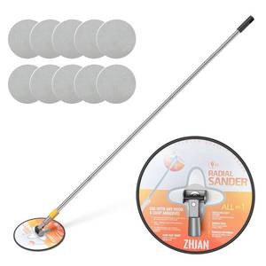 lot 1556 image: ZHJAN Pole Sander for Drywall,360° Rotation Radial Round Head Sander with Extension Pole & 10 PCS Sanding Sheets (80100120180240 Grit), Wall Sanding Tool for Painted Walls - Retail $27