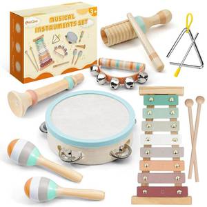 lot 1558 image: LeeQee Montessori Toys for Boys and Girls - Wooden Toys Baby Musical Instruments, Neutral Colors Percussion Instruments Set with Modern Boho Xylophone for Toddlers 3 Music Education - Retail $34