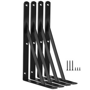lot 1559 image: 4 Pack L12 x H 8 Black Heavy Duty Shelf Brackets with Screws Metal Shelf Brackets Shelf Support Angle Brackets for Shelves L Brackets Heavy Duty Floating Shelf - Retail $18