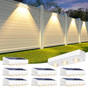 lot 1562 image: JOFIOS Solar Fence Lights Outdoor,1300mAh, 8pack,WarmNaturalCool White,IP65 Waterproof,Fence Lights Solar Powered,Solar Lighting for Deck, Backyard, Railing(White) - Retail $46