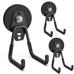 lot 1566 image: Lvoess Heavy Duty Storage Magnetic Utility Hooks Large Garage Magnet Hooks with Anti-Slip Coating for Metal Cabinet,Pegboard,Garage Shelve,Garden Tools (3PCS 2.59 Black) - Retail $22